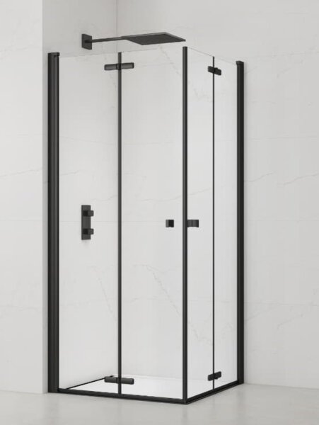 SAT SK Duschkabine 90x90 cm Eckeinstieg Easy-Clean-Oberfläche, Schwarz / Klarglas