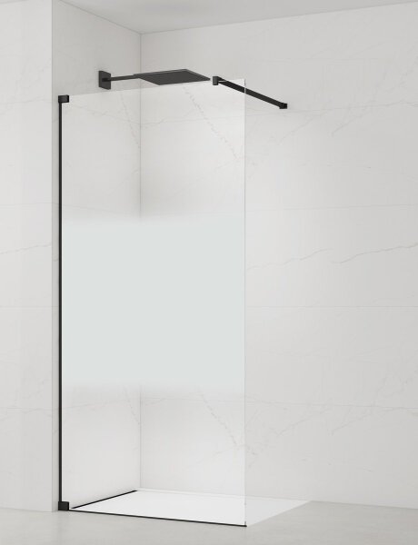 SAT Walk-In Duschtrennwand 100 cm mit Milchglas-Steifen 8mm Sicherheitsglas