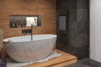 SAT Freistehende Badewanne aus Gussmarmor 167x82,3 cm Siphon und Füße, weiß