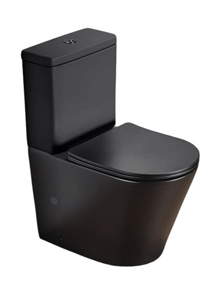 SAT Infinitio Stand-WC-Kombination-Set spülrandlos inkl. WC-Sitz Absenkautomatik, Schwarz matt