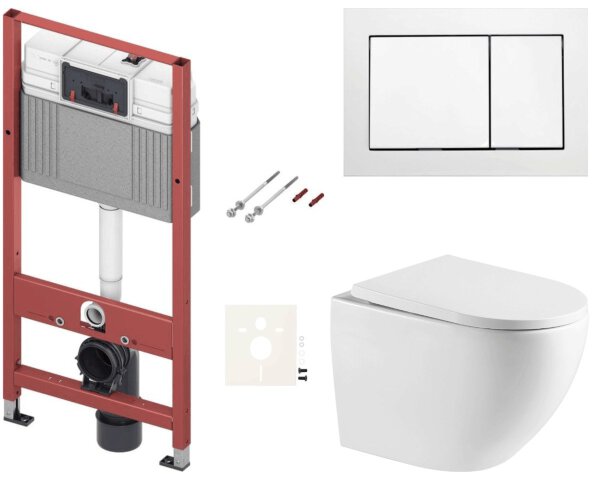 SAT Hänge-WC Wirbelspülung Set inkl. WC-Sitz Absenkautomatik Vorwandelement TECE Betätigungsplatte Schallschutz, Weiß